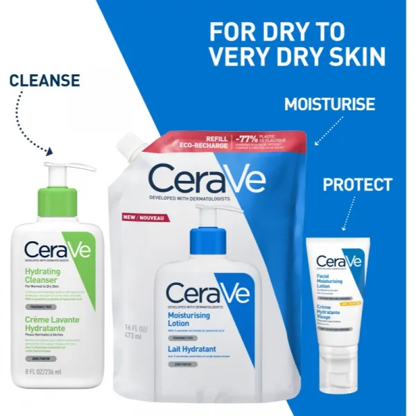 CeraVe Refill Moisturizing Lotion hydratačné mlieko na telo a tvár pre suchú až veľmi suchú pokožku náhradná náplň 473 ml