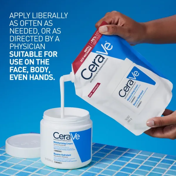 CeraVe Refill Moisturizing Cream hydratačný krém na tvár a telo pre suchú až veľmi suchú pokožku náhradná náplň 454 g