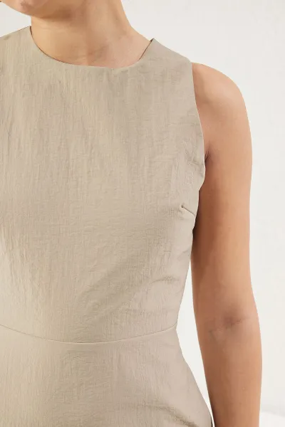 Trendyol Dark Beige A Cut Back Detail Midi Woven Dress