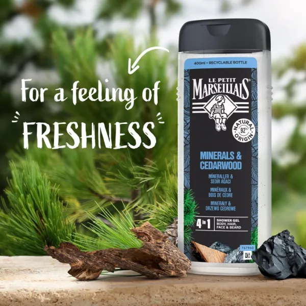Le Petit Marseillais Minerals & Cedarwood sprchový gél 4 v 1 pre mužov 400 ml