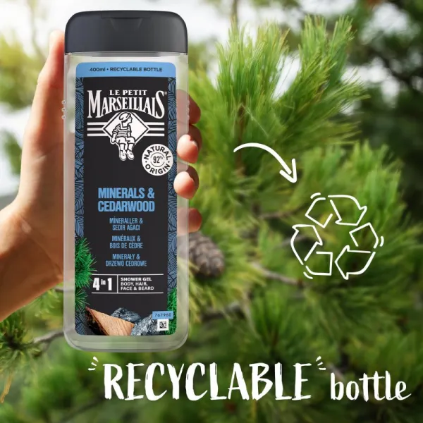 Le Petit Marseillais Minerals & Cedarwood sprchový gél 4 v 1 pre mužov 400 ml