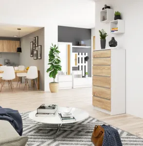 Ak furniture Komoda Kuba 60 cm - 6 zásuviek biela/sonoma