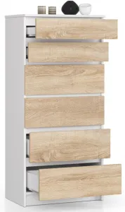 Ak furniture Komoda Kuba 60 cm - 6 zásuviek biela/sonoma