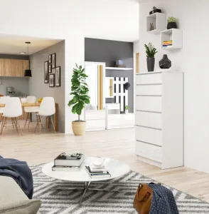Ak furniture Komoda Kuba 60 cm - 6 zásuviek biela lesk