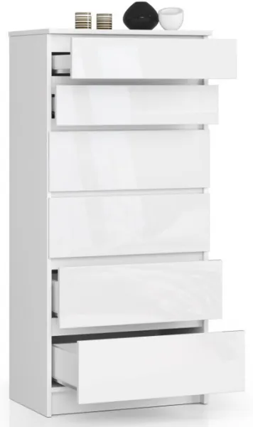 Ak furniture Komoda Kuba 60 cm - 6 zásuviek biela lesk