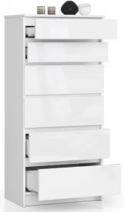 Ak furniture Komoda Kuba 60 cm - 6 zásuviek biela lesk