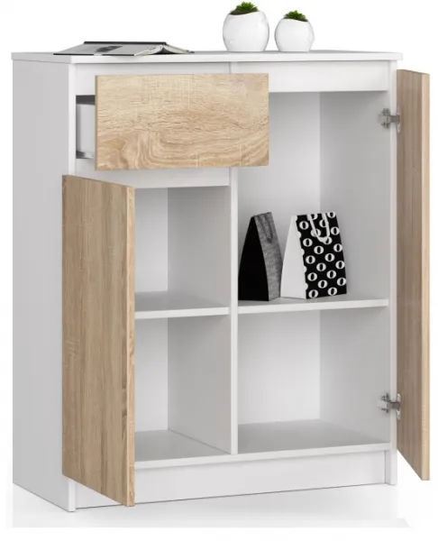 Ak furniture Komoda Kiara 80 cm 2 skrinky a 1 zásuvka biela/dub sonoma