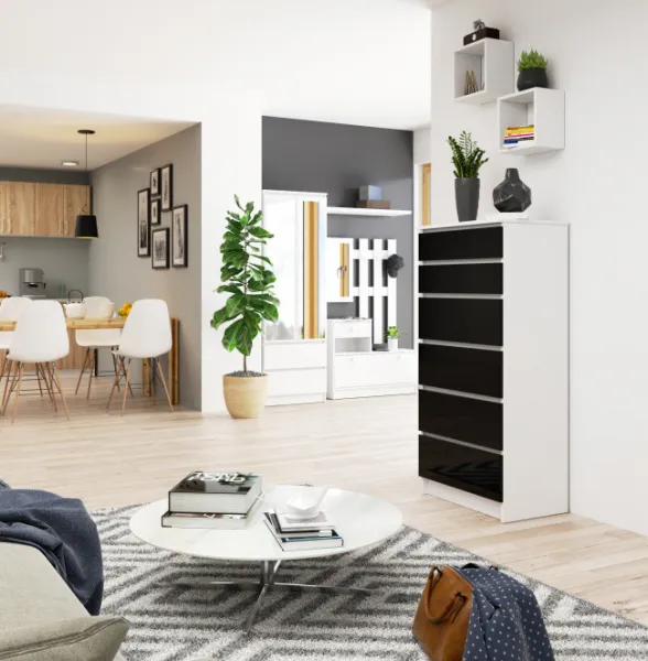 Ak furniture Komoda Kuba 60 cm - 6 zásuviek biela/čierna