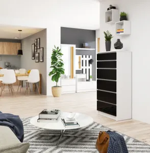 Ak furniture Komoda Kuba 60 cm - 6 zásuviek biela/čierna