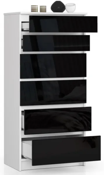 Ak furniture Komoda Kuba 60 cm - 6 zásuviek biela/čierna