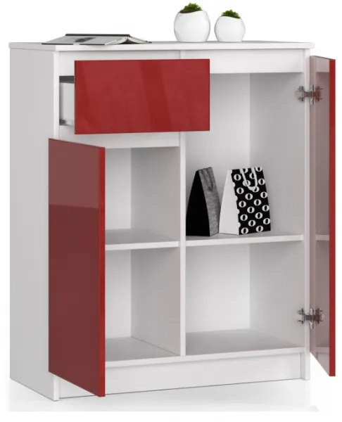 Ak furniture Komoda Kiara 80 cm 2 skrinky a 1 zásuvka biela/červená