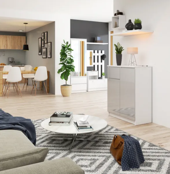 Ak furniture Komoda Kiara 80 cm 2 skrinky a 1 zásuvka biela/sivá