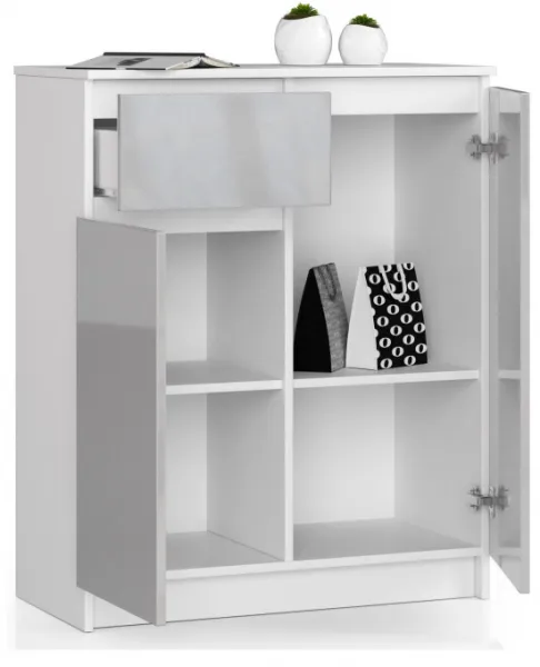 Ak furniture Komoda Kiara 80 cm 2 skrinky a 1 zásuvka biela/sivá