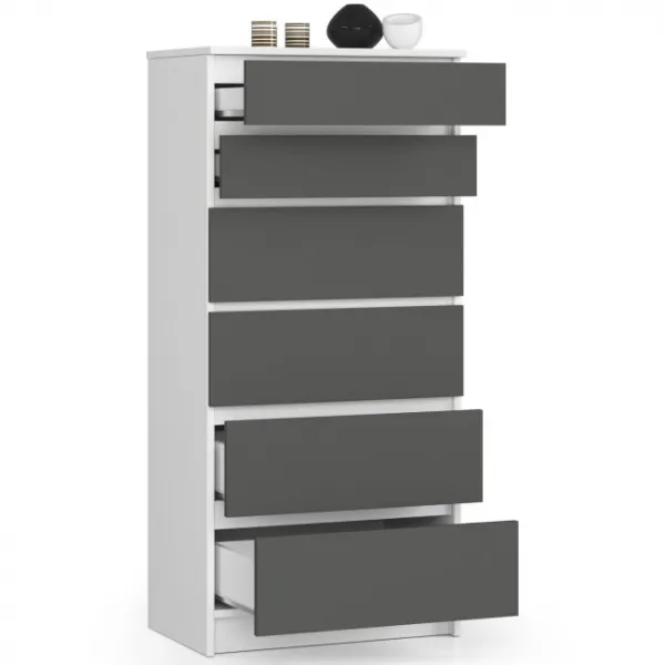 Ak furniture Komoda Kuba 60 cm - 6 zásuviek I biela/grafit