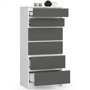Ak furniture Komoda Kuba 60 cm - 6 zásuviek I biela/grafit