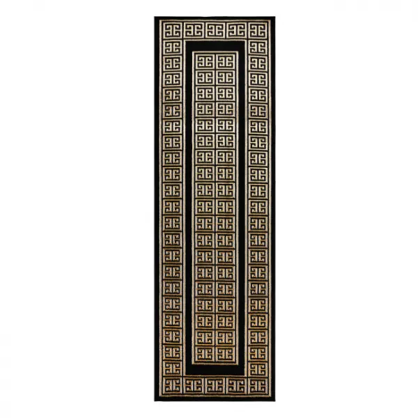 Koberec / Behúň ALLURE 1968 grécky kľúč / rám, štruktúrovaný / glamour, čierny / zlatý