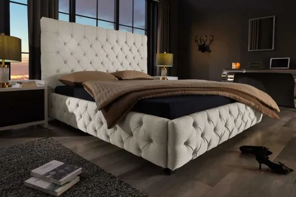LuxD Dizajnová posteľ Laney Chesterfield 180 x 200 cm prírodná