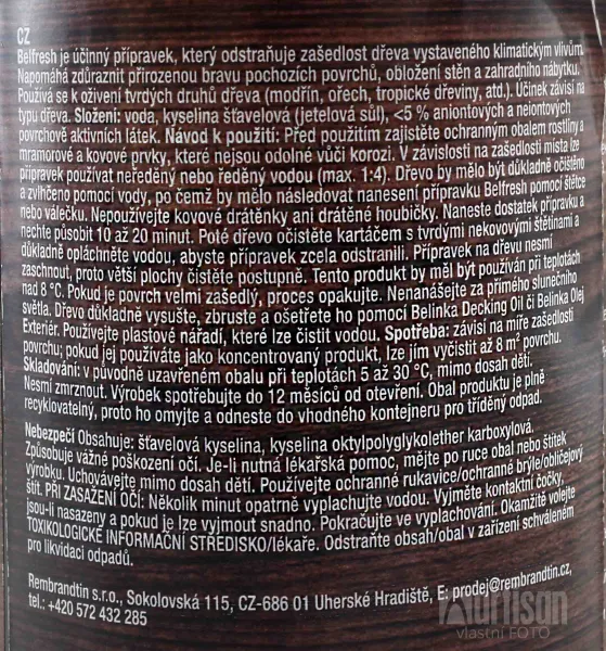 BELINKA BELFRESH - Prípravok pre odstránenie šedivosti z dreva 1 L