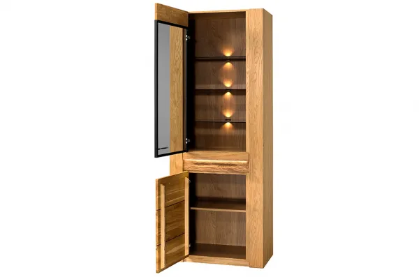 Szynaka Vitrína Velvet II 10 s LED osvetlením 75 cm z masívu ľavá dub prírodný