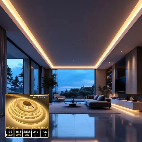 LEDprodukt PROFI LED pásik 192LED/m SMD2835 16,8W/m teplá biela IP20 24V - vysokosvietivý