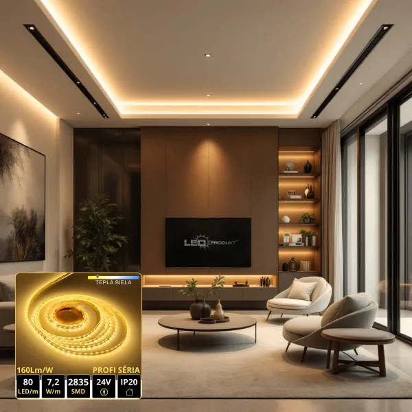 LEDprodukt PROFI LED pásik 80LED/m SMD2835 7,2W/m teplá biela IP20 24V - vysokosvietivý