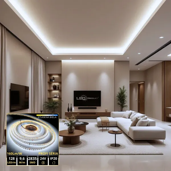 LEDprodukt PROFI LED pásik 128LED/m SMD2835 9,6W/m studená biela IP20 24V - vysokosvietivý