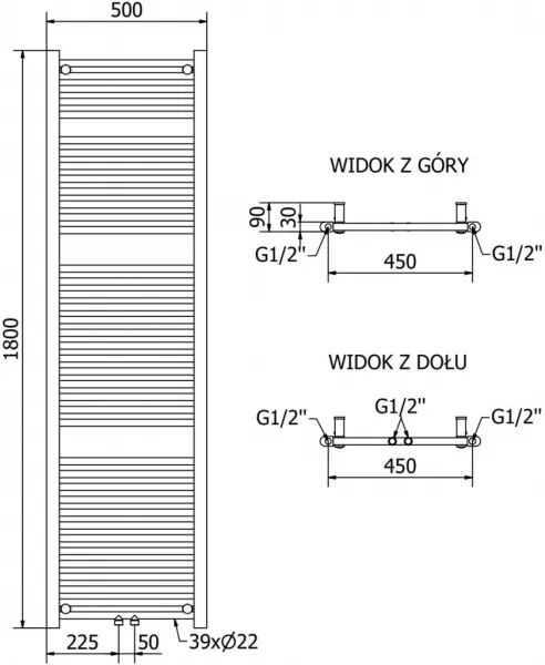 MEXEN/S - Mars radiátor + vykurovacia tyč 1800 x 500 mm, 900 W, antracit W110-1800-500-2900-66
