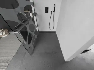 MEXEN/S - Kioto+ Sprchová zástena WALK-IN s poličkou a držiakom uterákov 100 x 200, biely vzor, grafit kartáčovaná 800-100-121-66-97