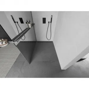 MEXEN/S - Kioto+ L Sprchová zástena WALK-IN s poličkou a držiakom uterákov 90 x 200, zrkadlová, grafit kartáčovaná 800-090-123-66-50