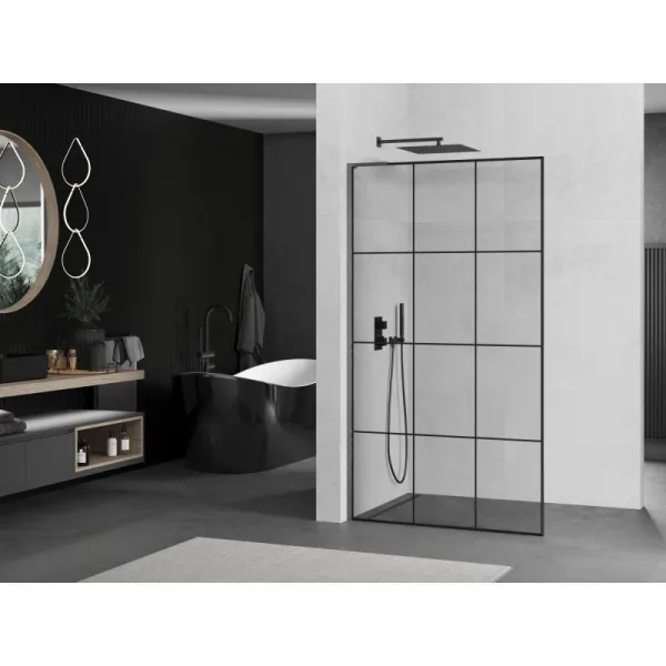 MEXEN/S - Kioto L Sprchová zástena WALK-IN 110 x 200, čierny vzor, grafit kartáčovaná 800-110-103-66-77