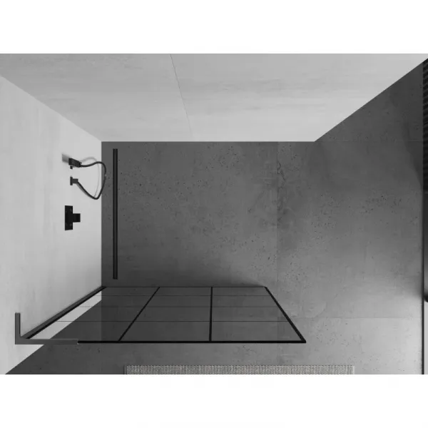 MEXEN/S - Kioto L Sprchová zástena WALK-IN 100 x 200, čierny vzor, grafit kartáčovaná 800-100-103-66-77