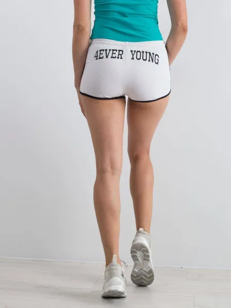 Shorts with piping and text print white