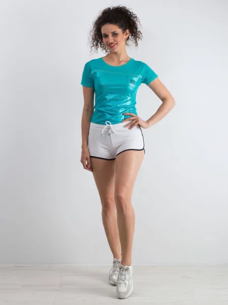 Shorts with piping and text print white