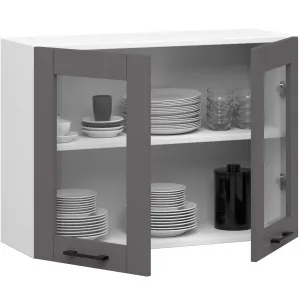 Ak furniture Závěsná kuchyňská skříňka OLIVIE W 80x58 cm bílá mat/grafitově šedá