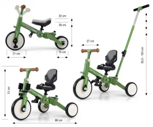 Detská trojkolka 5v1 Milly Mally Optimus Max s vodiacou tyčou green