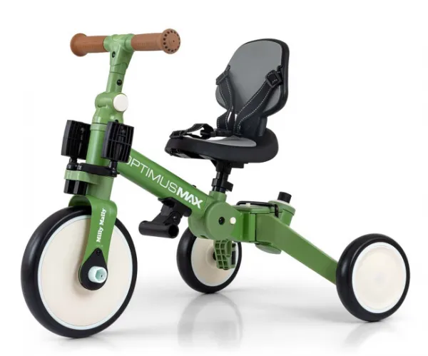 Detská trojkolka 5v1 Milly Mally Optimus Max s vodiacou tyčou green