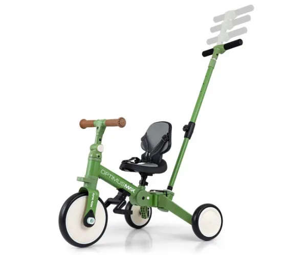 Detská trojkolka 5v1 Milly Mally Optimus Max s vodiacou tyčou green