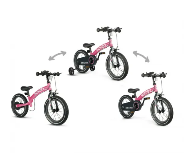 QPLAY Bicykel Miniby 3v1 Pink, vek 2 - 8 rokov