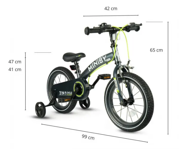 Detský bicykel Miniby 14" sivý