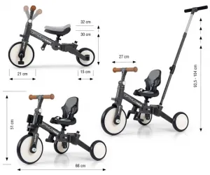 Detská trojkolka 5v1 Milly Mally Optimus Max s vodiacou tyčou dark grey