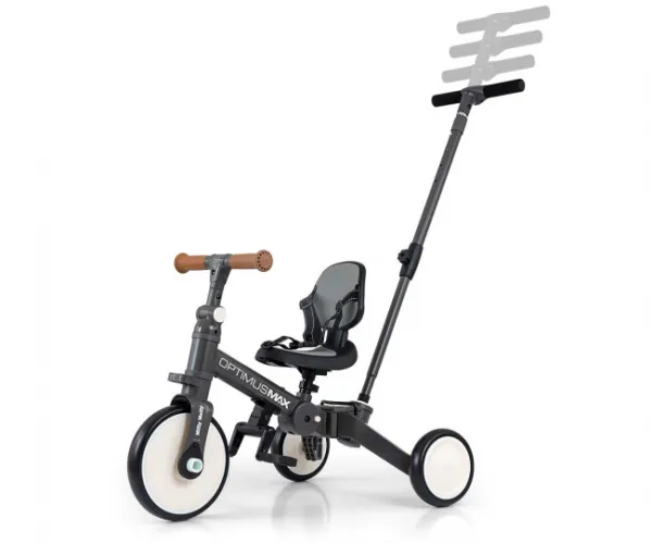 Detská trojkolka 5v1 Milly Mally Optimus Max s vodiacou tyčou dark grey