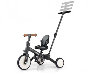 Detská trojkolka 5v1 Milly Mally Optimus Max s vodiacou tyčou dark grey