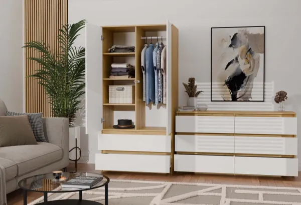 TP Living Šatníková skriňa MALWA I 90 cm dub artisan/biela