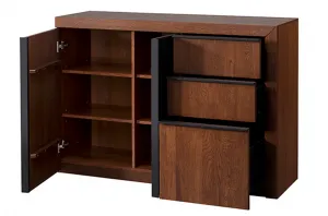 Szynaka Komoda Paris II 46 130 cm z masívu s LED osvetlením dub antický/čierna