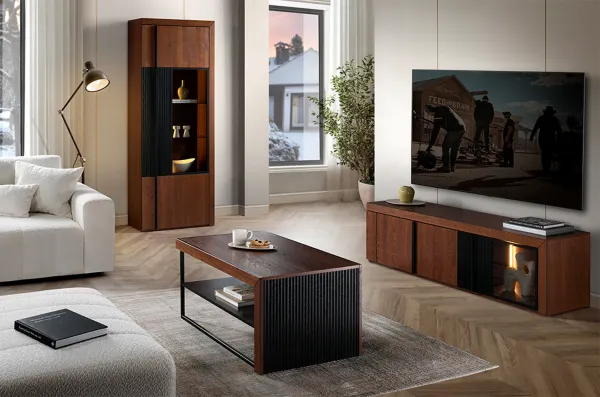 Szynaka TV skrinka Paris II 25 182 cm z masívu s LED osvetlením dub antický/čierny