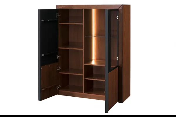 Szynaka Vitrína Paris II 15 106 cm z masívu s LED osvetlením dub antický/čierna