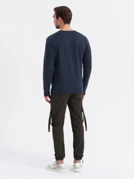 Pánska módna mikina bez kapucne tmavomodrá