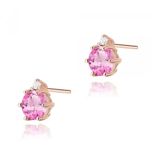 Blink-Blink Zlaté napichovacie náušnice s diamantami a Ružovým Topásom3181BDpToB