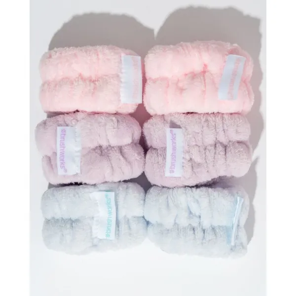 Brushworks Pastel Microfibre Wrist Wash Bands náramky proti stekajúcej vode pri umývaní tváre 6 ks