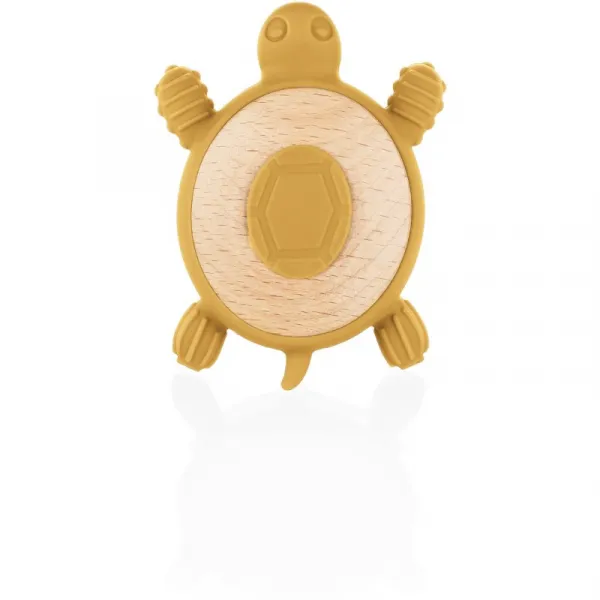 Zopa Silicone Wooden Teether Turtle hryzadielko 0 m+ Mustard Yellow 1 ks